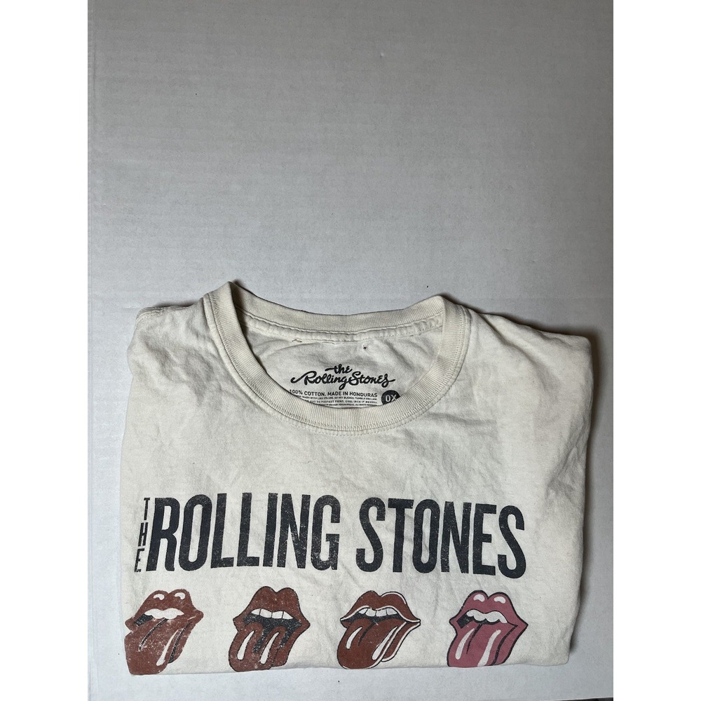 Rolling Stones Shirt Womens Beige‎ Short Sleeve Cotton Size Small 0x